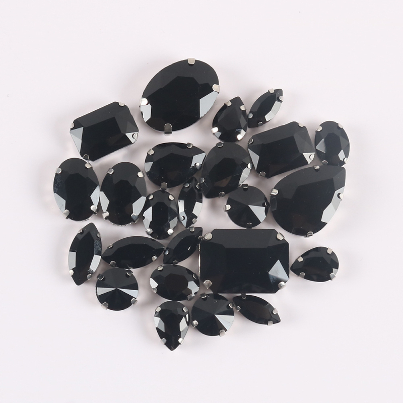 Клау кристали за облекло – 24 бр. микс стъклени кристали с дупки за пришиване, електроплатени, смес стъкло и лазурит