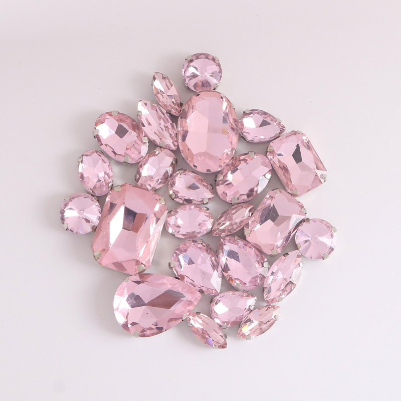 Клау кристали за облекло – 24 бр. микс стъклени кристали с дупки за пришиване, електроплатени, смес стъкло и лазурит