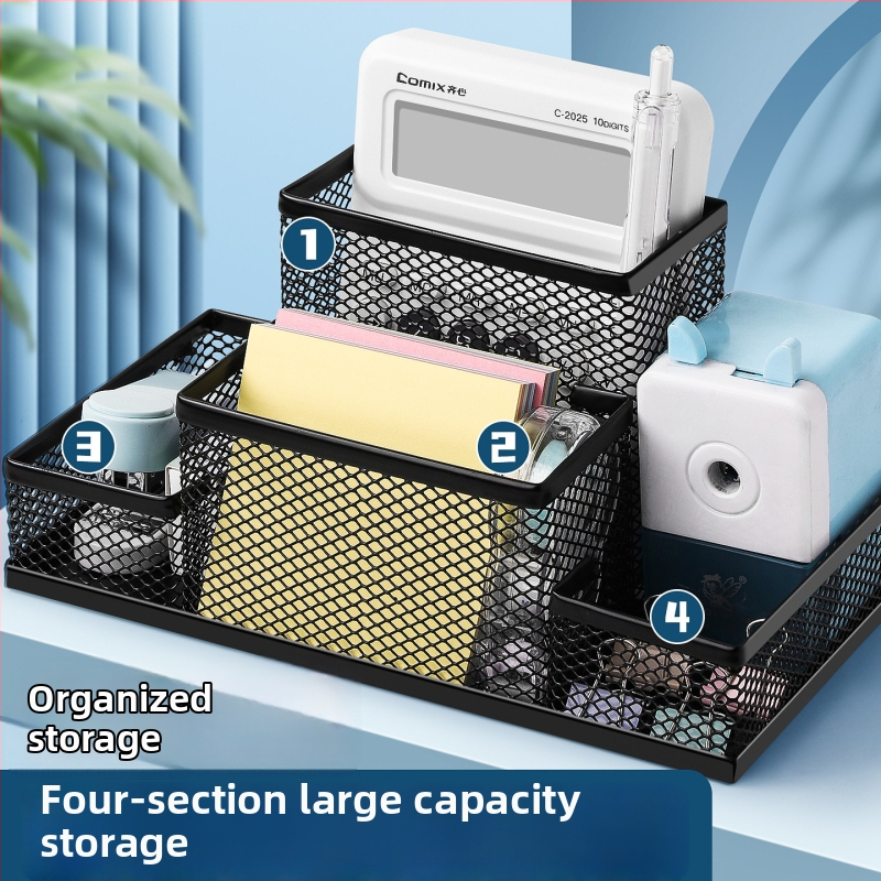 Excellent metalo rašiklio laikiklis – daugiafunkcinis stalinis organizatorius rašymo priemonėms
