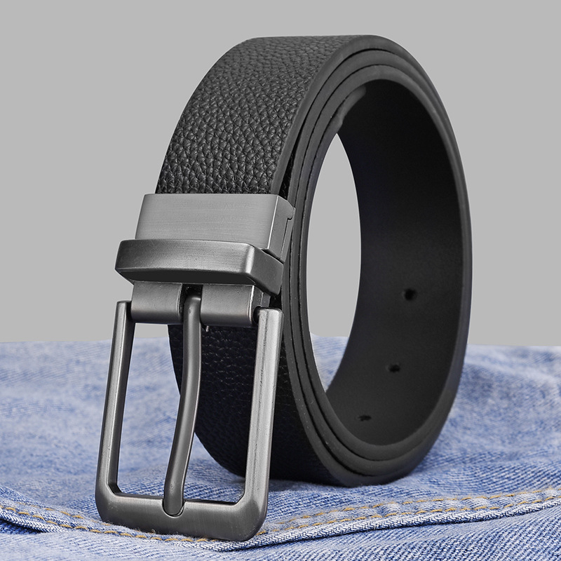 Ανδρική ζώνη PU δύο όψεων με περιστρεφόμενη αγκράφα από κράμα, αγκράφα με καρφί, επιχειρηματικό-καθημερινό στυλ