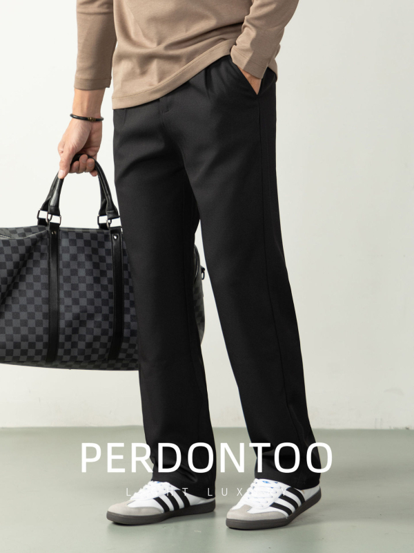 Pantaloni bărbați cu croială dreaptă, talie elastică, fără călcare, poliester/elastan 97.2%/2.8%, stil business lejer, pentru primăvară și toamnă