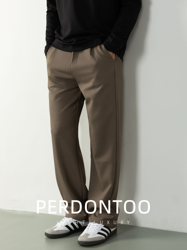 Pantaloni bărbați cu croială dreaptă, talie elastică, fără călcare, poliester/elastan 97.2%/2.8%, stil business lejer, pentru primăvară și toamnă