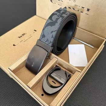 Ανδρική ζώνη από γνήσιο δέρμα με C-μοτίβο, διπλή αγκράφα και διπλής όψης ανάγλυφο φινίρισμα (Υλικό: Γνήσιο δέρμα; Στρώμα: δεύτερο στρώμα βοδινού δέρματος; Αγκράφα: κράμα; Κλείσιμο: snap button; Πλάτος: 2-4 εκ)