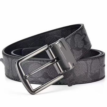 Ανδρική ζώνη από γνήσιο δέρμα με C-μοτίβο, διπλή αγκράφα και διπλής όψης ανάγλυφο φινίρισμα (Υλικό: Γνήσιο δέρμα; Στρώμα: δεύτερο στρώμα βοδινού δέρματος; Αγκράφα: κράμα; Κλείσιμο: snap button; Πλάτος: 2-4 εκ)