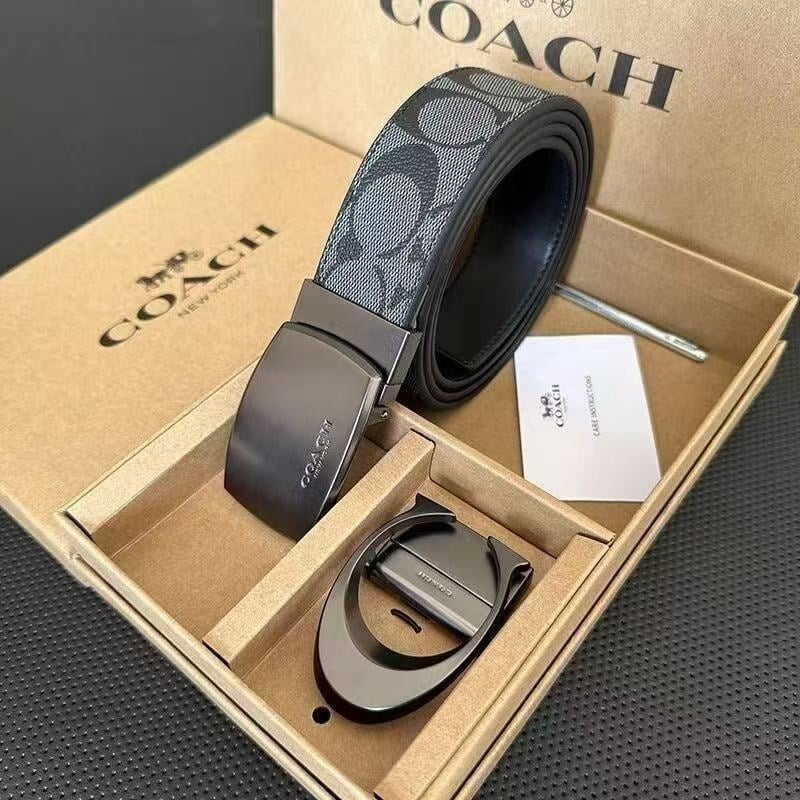 Ανδρική ζώνη από γνήσιο δέρμα με C-μοτίβο, διπλή αγκράφα και διπλής όψης ανάγλυφο φινίρισμα (Υλικό: Γνήσιο δέρμα; Στρώμα: δεύτερο στρώμα βοδινού δέρματος; Αγκράφα: κράμα; Κλείσιμο: snap button; Πλάτος: 2-4 εκ)