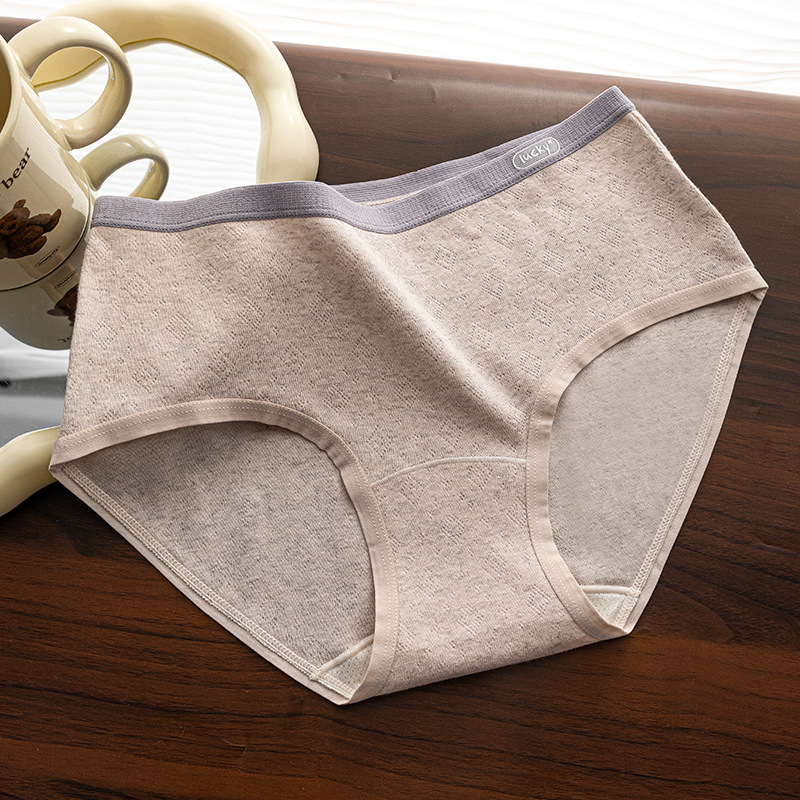 Moteriškos medvilninės kelnaitės su vidutiniu liemeniu, kvėpuojančios ir antibakterinės, medvilnės įdėklas intymiai zonai, briauninis mezgimas