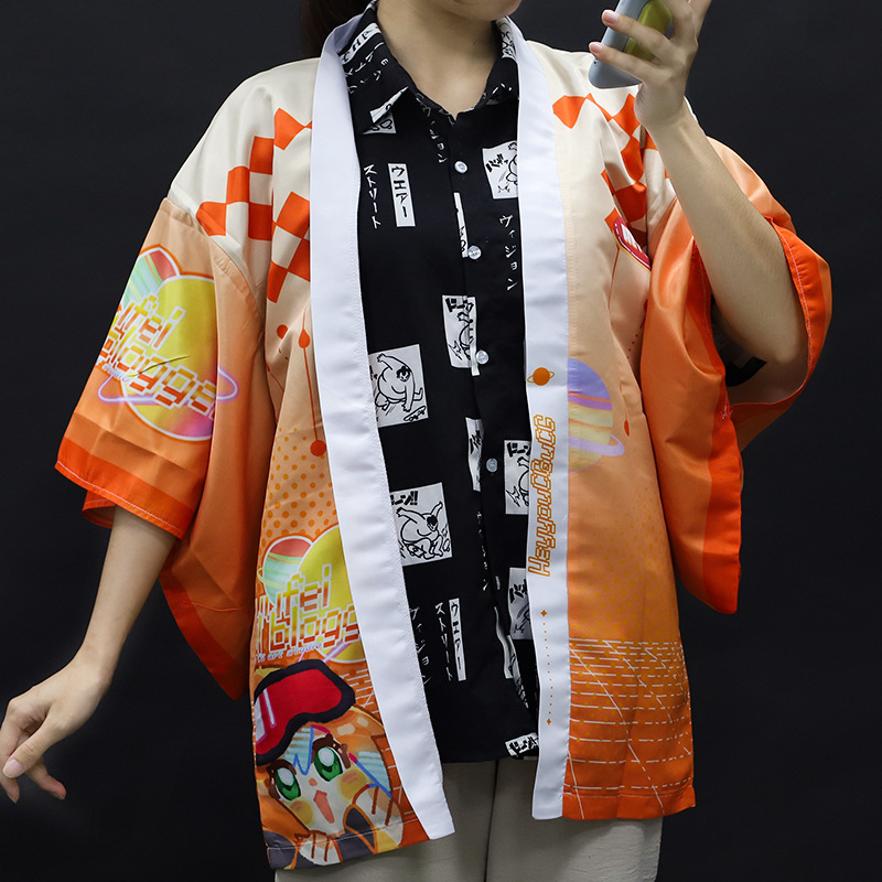 Japonijos stiliaus Haori cosplay palaidinė - chiffon audinys, 90% poliesterio, pamušalas 90%, 2024 m. pavasaris, prekinis ženklas Yicai