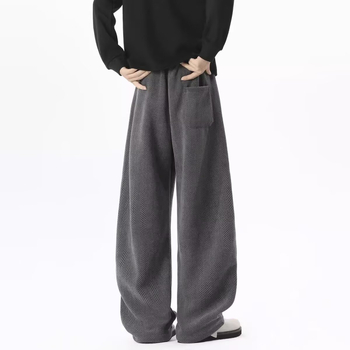 Pantaloni casual bărbătești cu căptușeală fleece, croială lejeră drept, talie medie, închidere cu șnur, material poliester