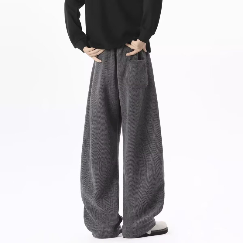 Pantaloni casual bărbătești cu căptușeală fleece, croială lejeră drept, talie medie, închidere cu șnur, material poliester