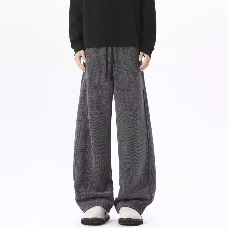 Pantaloni casual bărbătești cu căptușeală fleece, croială lejeră drept, talie medie, închidere cu șnur, material poliester