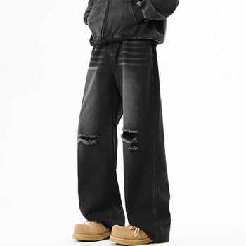 Τζιν ρετρό ευθείας γραμμής, μεσαία μέση, φερμουάρ, φριέντ