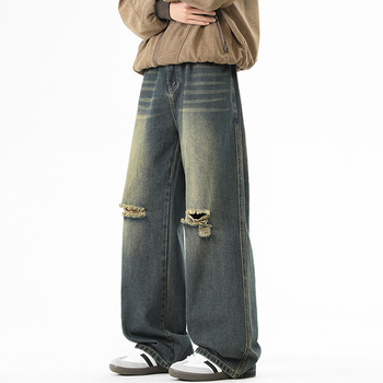 Τζιν ρετρό ευθείας γραμμής, μεσαία μέση, φερμουάρ, φριέντ