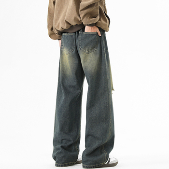 Τζιν ρετρό ευθείας γραμμής, μεσαία μέση, φερμουάρ, φριέντ