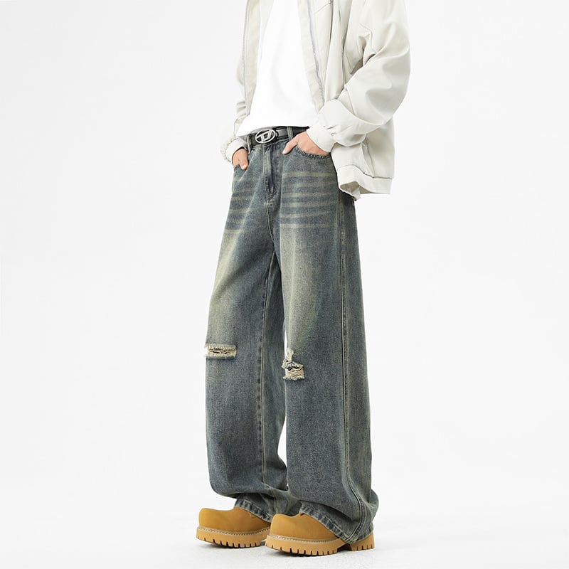 Τζιν ρετρό ευθείας γραμμής, μεσαία μέση, φερμουάρ, φριέντ