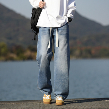 Ανδρικά τζιν φαρδιάς γραμμής, άνοιξη–φθινόπωρο, μεσαία μέση, πλυμένο φινίρισμα, βαμβακερή μίξη