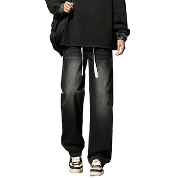 Ανδρικά τζιν φαρδιάς γραμμής, άνοιξη–φθινόπωρο, μεσαία μέση, πλυμένο φινίρισμα, βαμβακερή μίξη