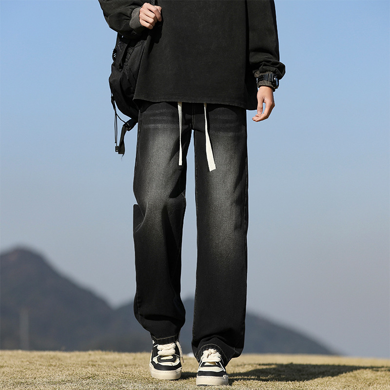 Ανδρικά τζιν φαρδιάς γραμμής, άνοιξη–φθινόπωρο, μεσαία μέση, πλυμένο φινίρισμα, βαμβακερή μίξη