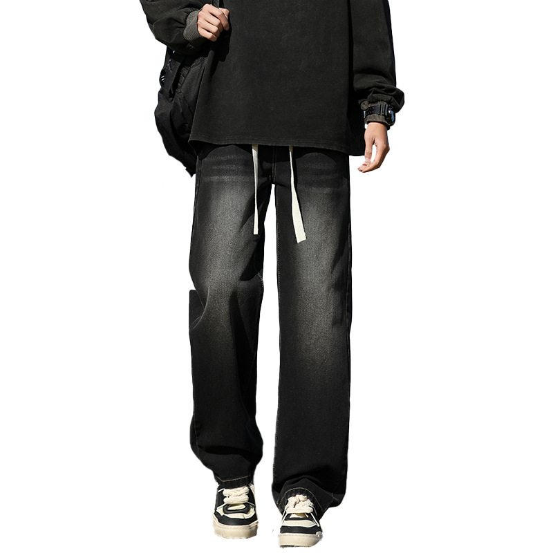 Ανδρικά τζιν φαρδιάς γραμμής, άνοιξη–φθινόπωρο, μεσαία μέση, πλυμένο φινίρισμα, βαμβακερή μίξη