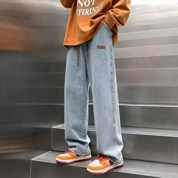 Ανδρικά τζίνς με ίσια γραμμή, μεσαία μέση, πολυεστερικό μίγμα, πλυμένο φινίρισμα, τεσσάρων εποχών