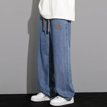 Ανδρικά τζίνς με ίσια γραμμή, μεσαία μέση, πολυεστερικό μίγμα, πλυμένο φινίρισμα, τεσσάρων εποχών