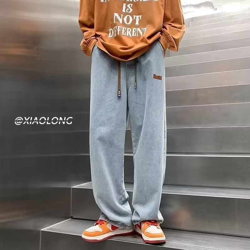 Ανδρικά τζίνς με ίσια γραμμή, μεσαία μέση, πολυεστερικό μίγμα, πλυμένο φινίρισμα, τεσσάρων εποχών