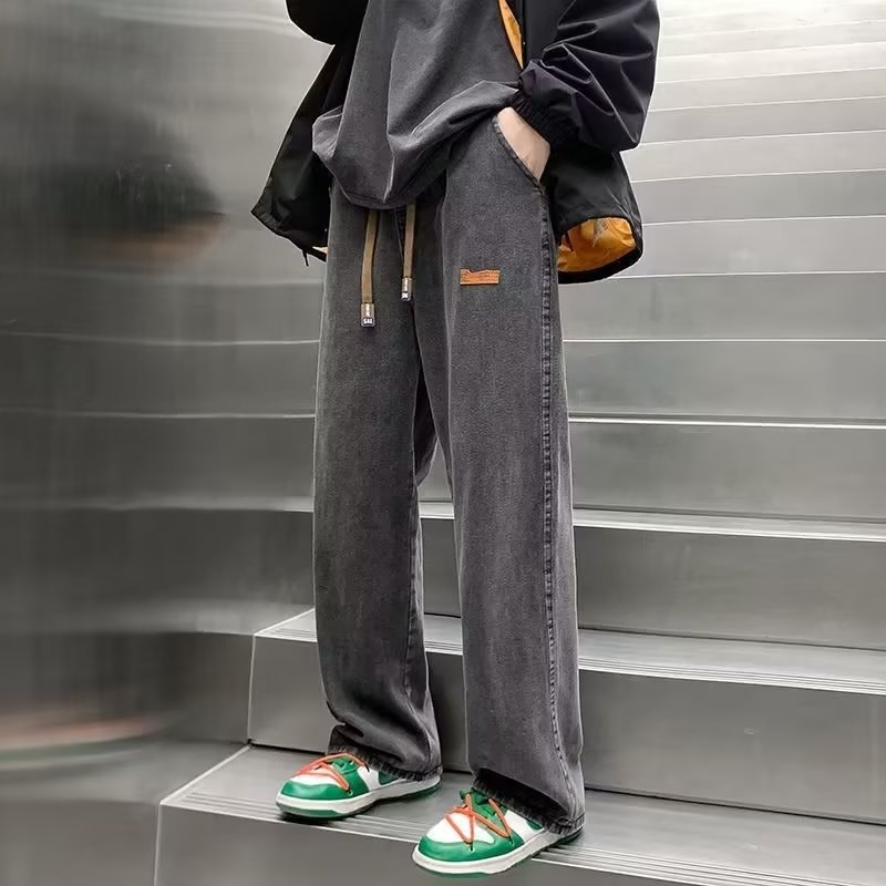 Ανδρικά τζίνς με ίσια γραμμή, μεσαία μέση, πολυεστερικό μίγμα, πλυμένο φινίρισμα, τεσσάρων εποχών