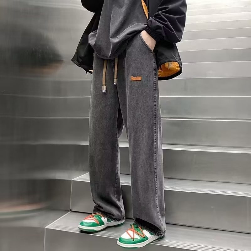 Ανδρικά τζίνς με ίσια γραμμή, μεσαία μέση, πολυεστερικό μίγμα, πλυμένο φινίρισμα, τεσσάρων εποχών