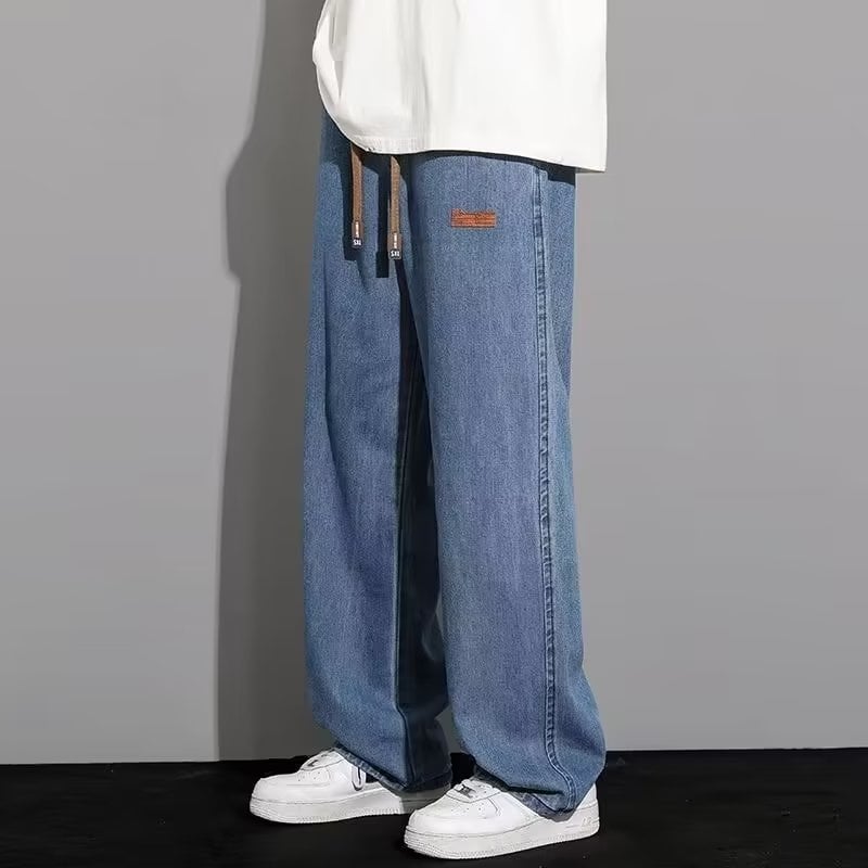 Ανδρικά τζίνς με ίσια γραμμή, μεσαία μέση, πολυεστερικό μίγμα, πλυμένο φινίρισμα, τεσσάρων εποχών