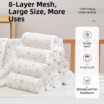 Kūdikio vonios rankšluostis - 100% medvilnė, 8 sluoksnių gaze, stora, 500 g+, karikatūros raštas