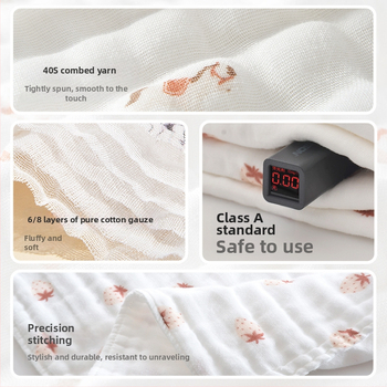 Kūdikio vonios rankšluostis - 100% medvilnė, 8 sluoksnių gaze, stora, 500 g+, karikatūros raštas