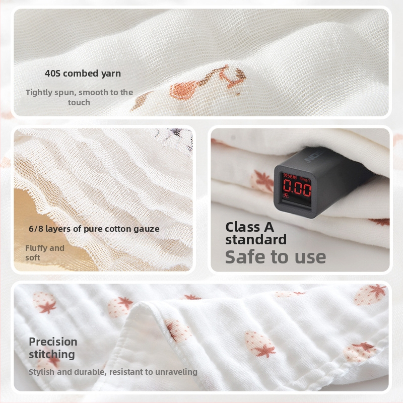 Kūdikio vonios rankšluostis - 100% medvilnė, 8 sluoksnių gaze, stora, 500 g+, karikatūros raštas