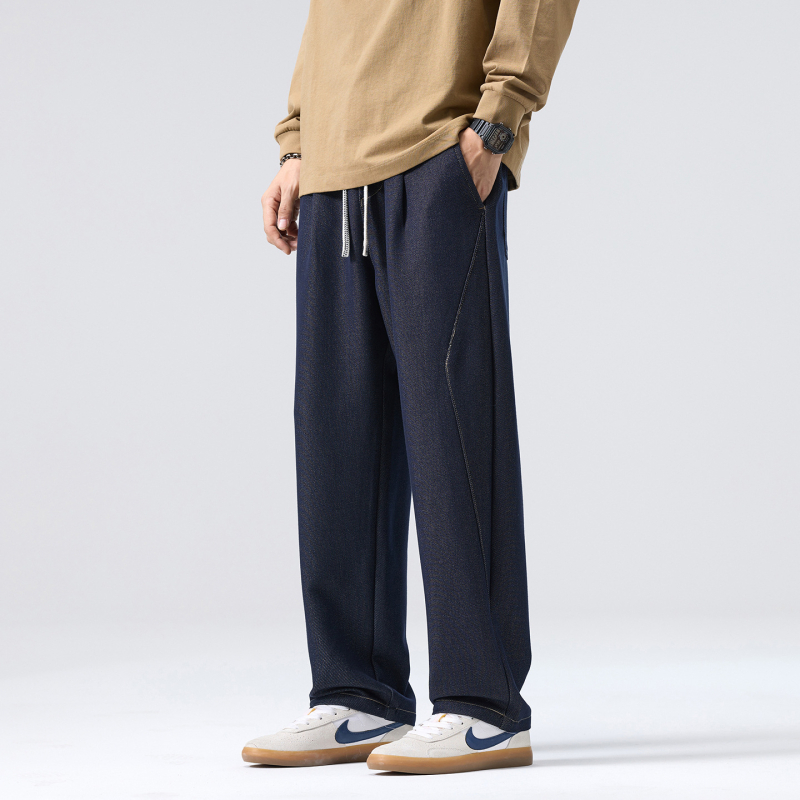 Ανδρικά τζιν, Κορεατικό βασικό στυλ με ίσια γραμμή, μεσαία μέση, κλείσιμο με κορδόνι, βαμβακο-πολυεστερική μίξη