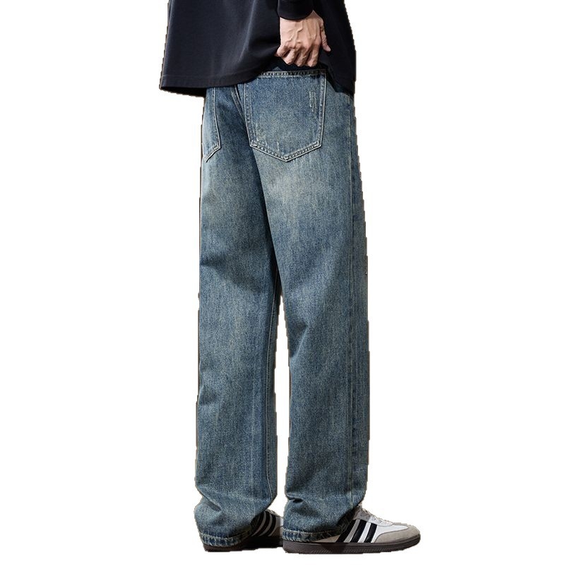 Ανδρικά τζιν με επένδυση φλίς, ψηλή μέση, ίσια γραμμή, φερμουάρ, για τον χειμώνα