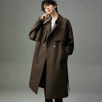 Мъжко палто до коляното, костюмска яка, еднобортно закопчаване, зима, полиестерова смесена материя, подплата полиестер