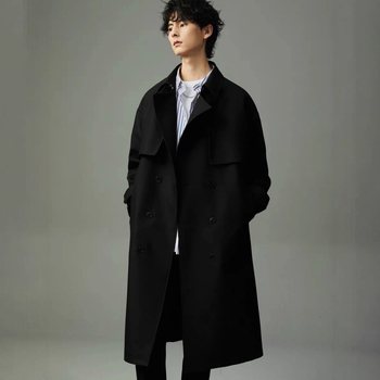 Мъжко палто до коляното, костюмска яка, еднобортно закопчаване, зима, полиестерова смесена материя, подплата полиестер