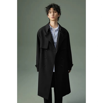 Мъжко палто до коляното, костюмска яка, еднобортно закопчаване, зима, полиестерова смесена материя, подплата полиестер
