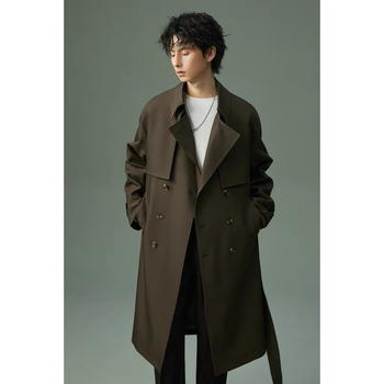 Мъжко палто до коляното, костюмска яка, еднобортно закопчаване, зима, полиестерова смесена материя, подплата полиестер