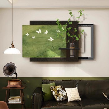 Dekoratyvinis įrėminamas paveikslas elektrinės skirstymo dėžei, vintidžo kremas stilius, PS rėmas, hidroponinė žalia augmenija