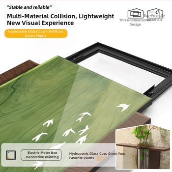 Dekoratyvinis įrėminamas paveikslas elektrinės skirstymo dėžei, vintidžo kremas stilius, PS rėmas, hidroponinė žalia augmenija