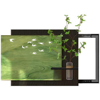 Dekoratyvinis įrėminamas paveikslas elektrinės skirstymo dėžei, vintidžo kremas stilius, PS rėmas, hidroponinė žalia augmenija