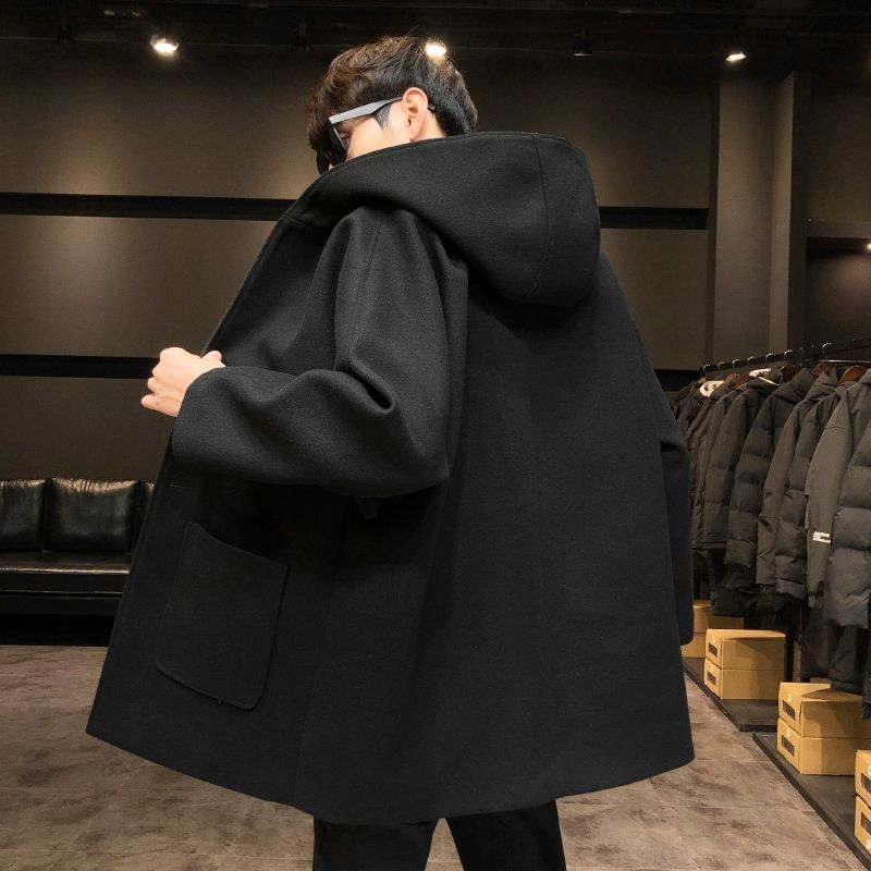 Ανδρικό παλτό με γιακά-στάση, μονόκουμπωτο, κοντό μήκος, ύφασμα Modal, λεπτομέρειες τσεπών