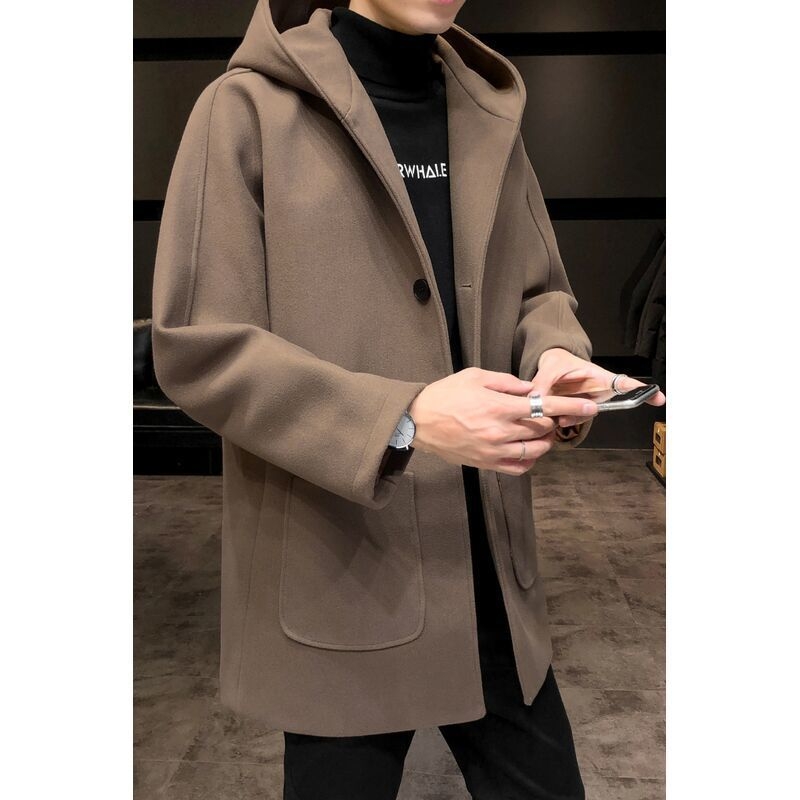 Ανδρικό παλτό με γιακά-στάση, μονόκουμπωτο, κοντό μήκος, ύφασμα Modal, λεπτομέρειες τσεπών