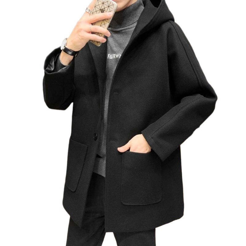 Ανδρικό παλτό με γιακά-στάση, μονόκουμπωτο, κοντό μήκος, ύφασμα Modal, λεπτομέρειες τσεπών