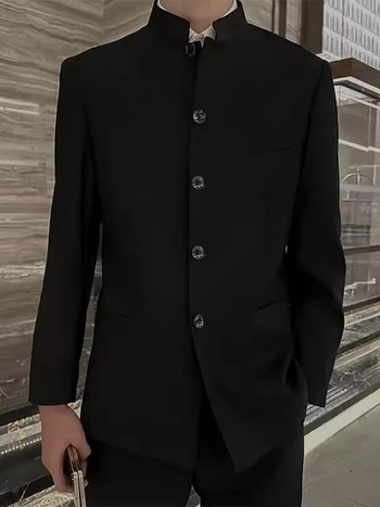 Vyriskas švarkas su pečių pagalvėlėmis ir stovinčia apykakle, laisvas kirpimas, poliesteris, 3 kišenės, pavasario-rudens