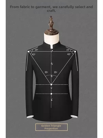 Vyriskas švarkas su pečių pagalvėlėmis ir stovinčia apykakle, laisvas kirpimas, poliesteris, 3 kišenės, pavasario-rudens