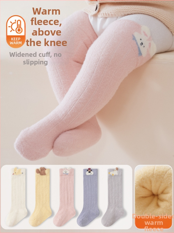 Naujagimių nailoninės kojinės su ilgu vamzdeliu, storesnės, karikatūrų raštas