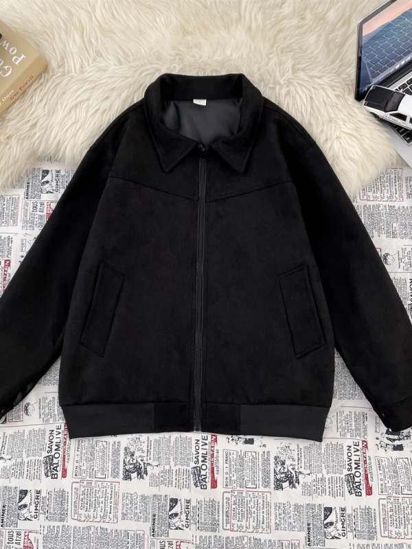 Muška jakna od suede s reverom, slobodan kroj, zip, bočni džepovi, jesenska vanjska odjeća