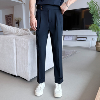 Pantalone u neapolskom stilu, lagani poslovni stil, ravna kroj, 65,1% poliester smjesa, mikro-elastičnost