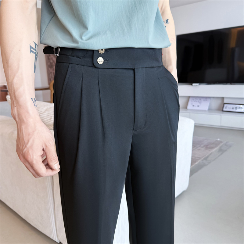 Pantalone u neapolskom stilu, lagani poslovni stil, ravna kroj, 65,1% poliester smjesa, mikro-elastičnost