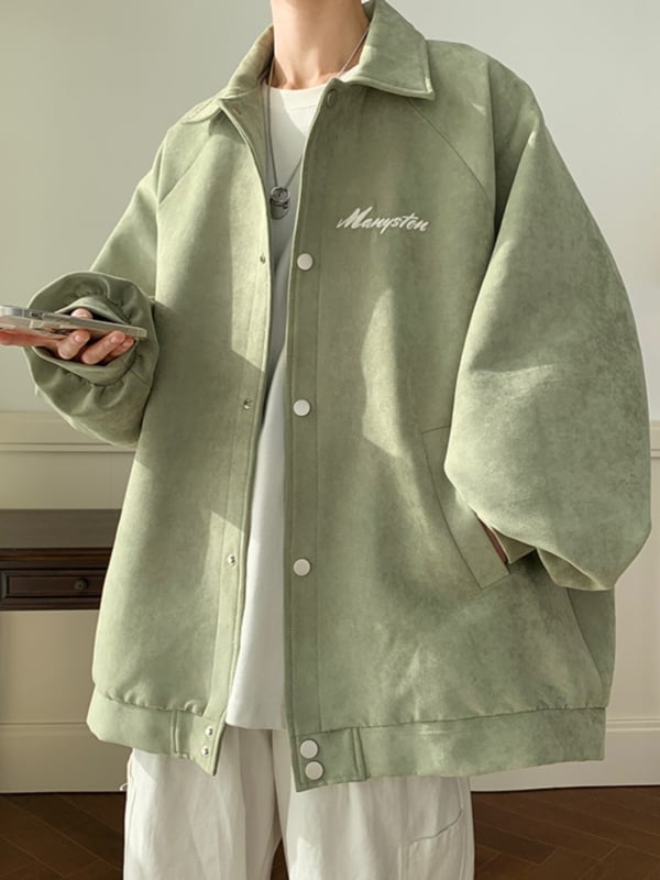 Muška suede jakna s reverom, opuštena silueta, jednosložno zatvaranje, bez kapulje, hongkonški stil, casual vanjska odjeća